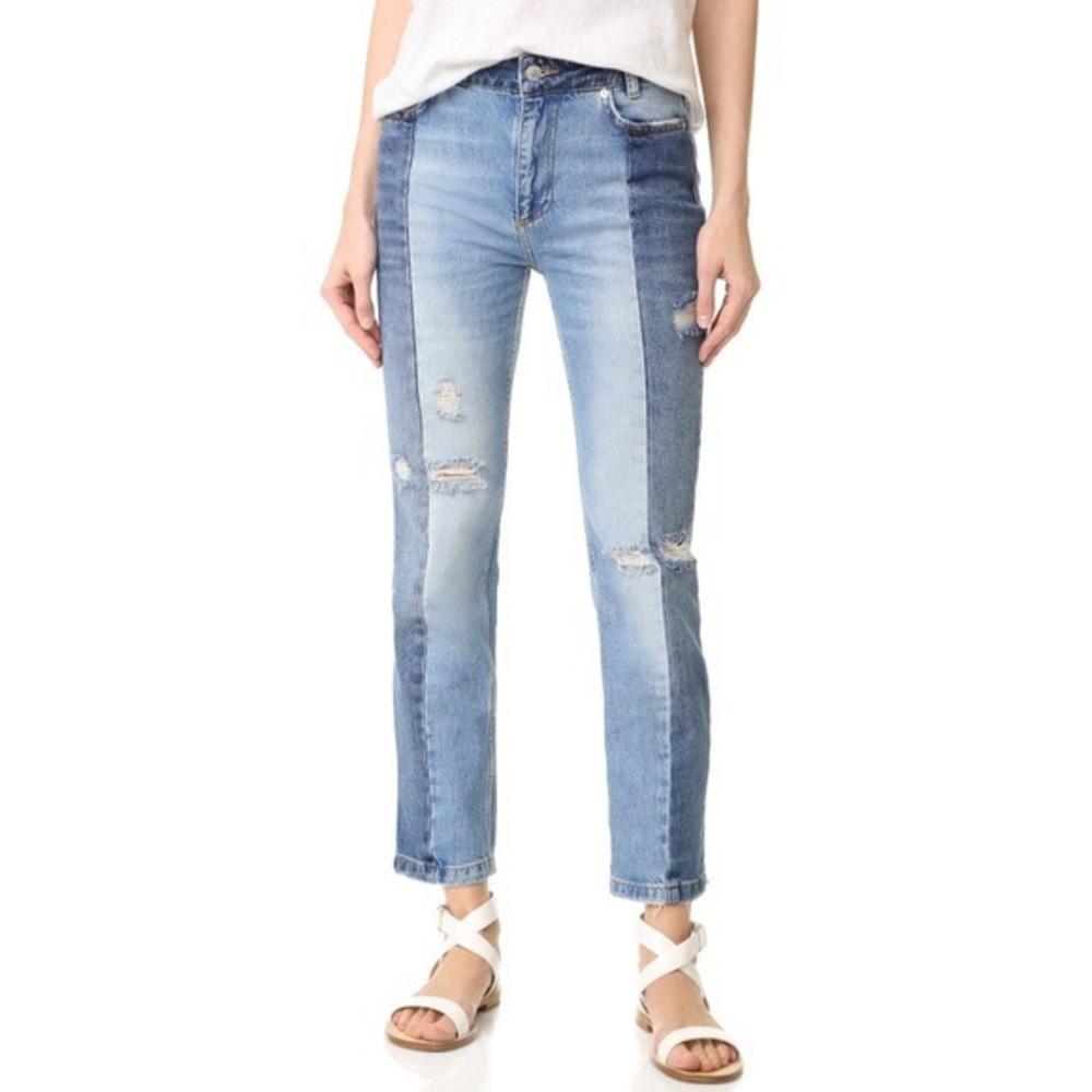 Free People Two Tone Patchwork Jeans